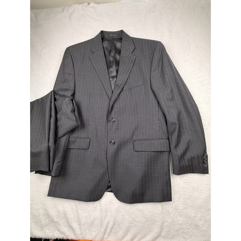 Lauren Ralph Lauren 2pc Suit Mens 36x31 Grey Pinstripe 100% Wool Made in Canada
